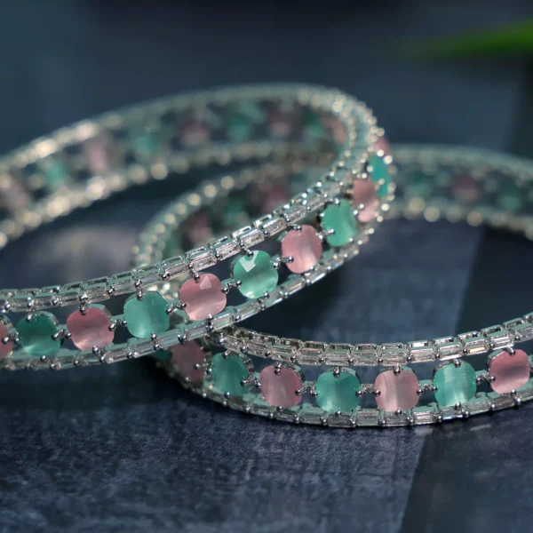 Pink Green Designer Bangles Set Of Two