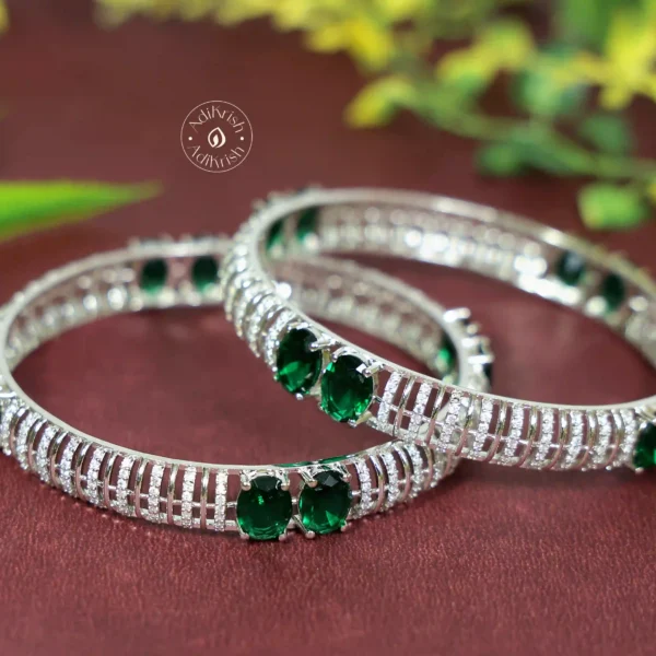 Designer Bangles Emerald Cut Green Set Of Two