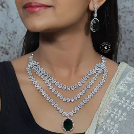 3 Layer Designer Necklace Set Dark Green