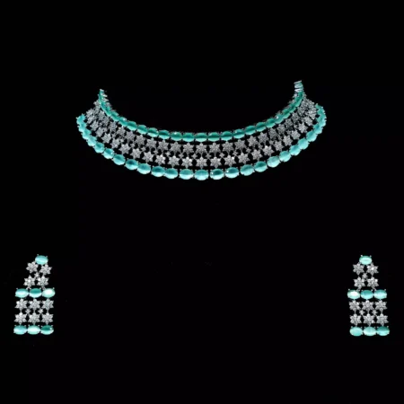 American Diamond Stylish Chokar Set Sky Blue