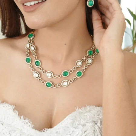 Festive Kundan Double Layered Antique Necklace Set