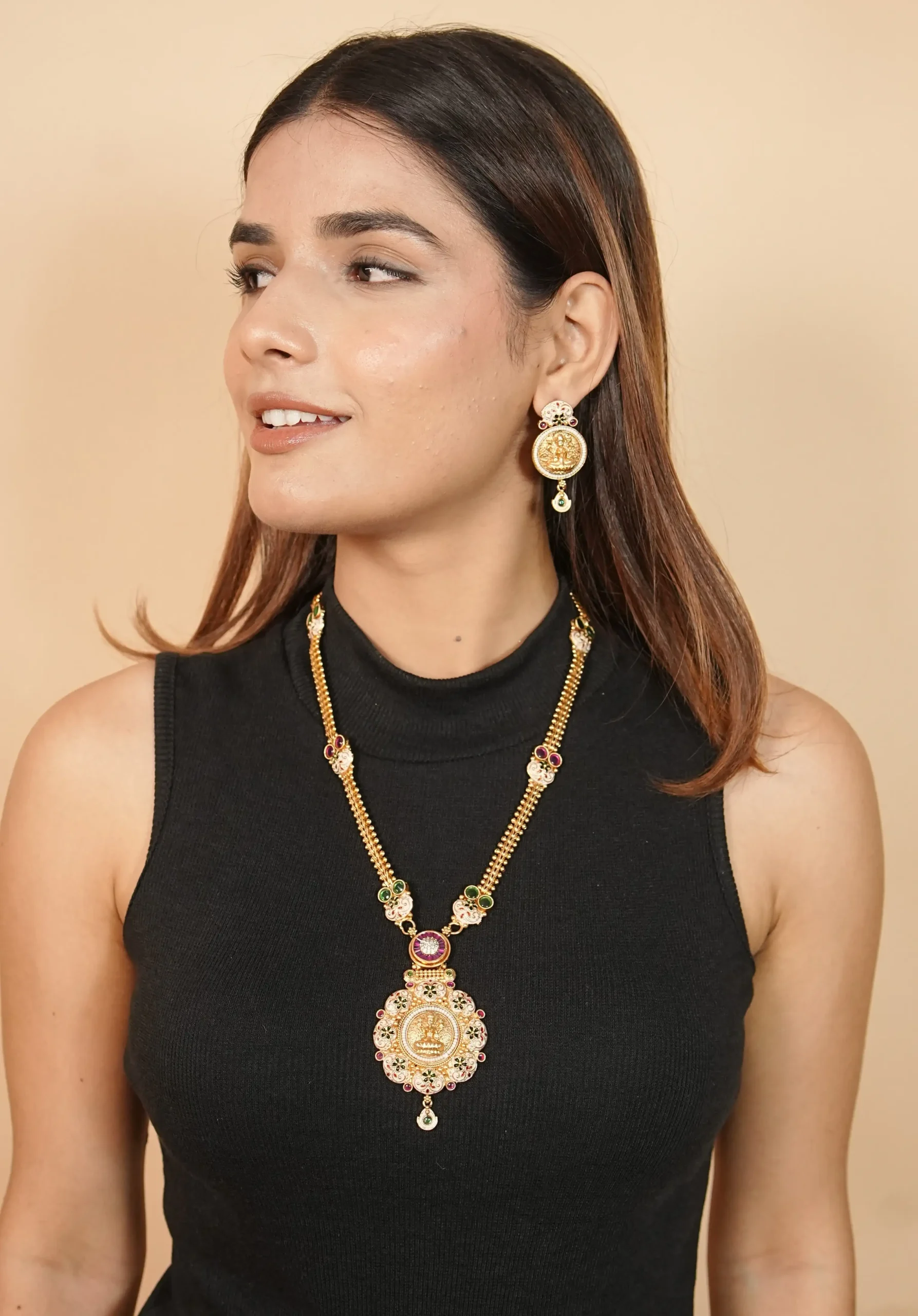 Ethnic Temple Jewellery Maa Laxmi Necklace Long set
