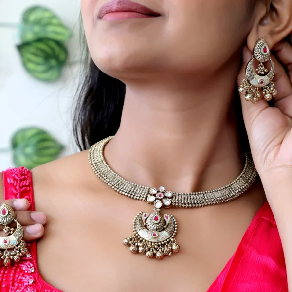 Mehandi Plated Traditional Antique Necklace Set