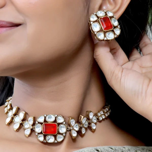 Mehandi Plated Polki Antique Designer Necklace Set