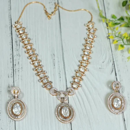 Gold Plated Stylish American Diamond Necklace Set