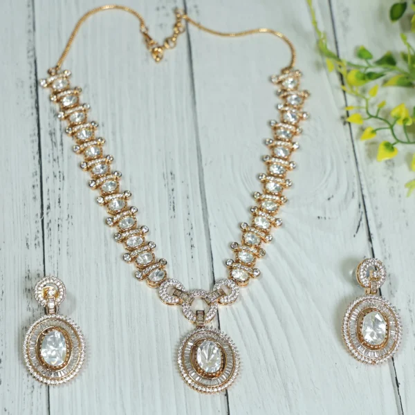 Gold Plated Stylish American Diamond Necklace Set