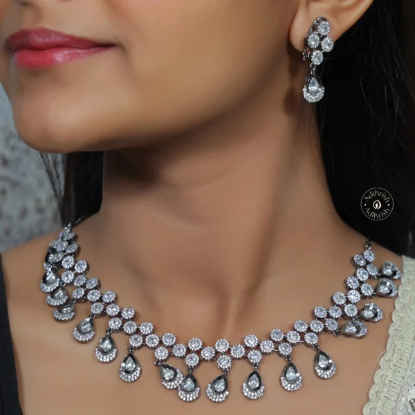 Oxodised American Diamond Stylish  Necklace Set
