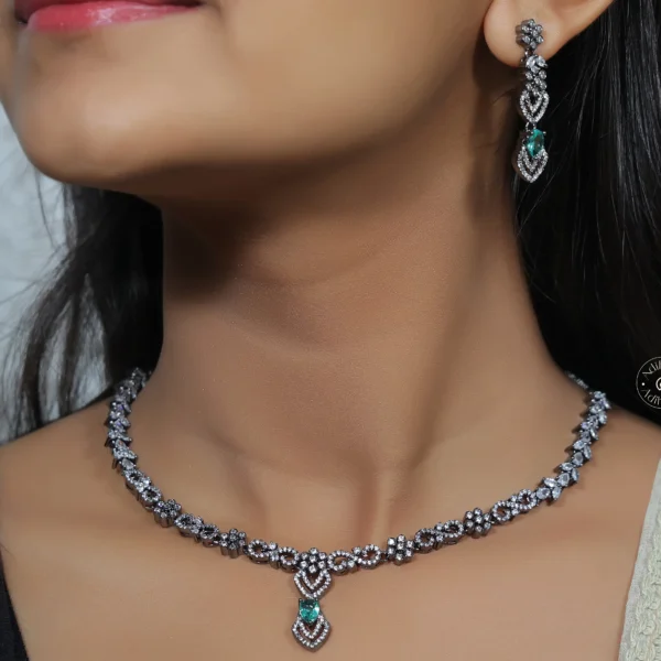 Oxodised American Diamond  Necklace Set