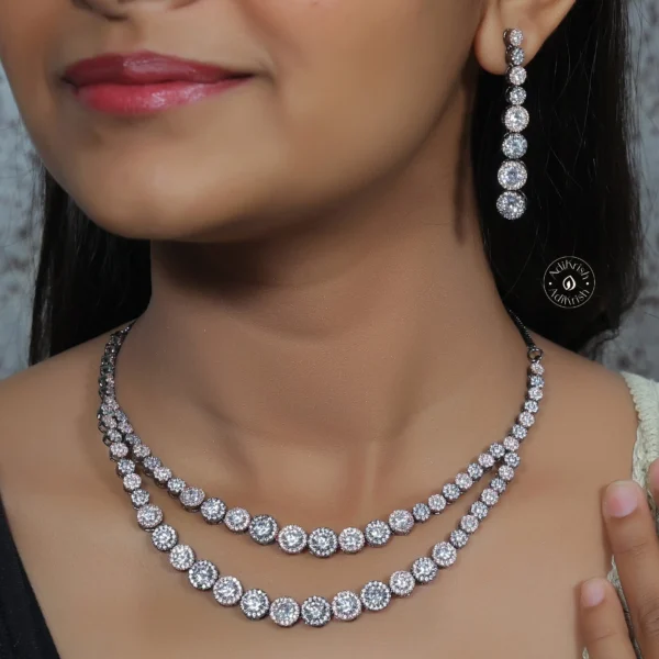 Oxodised Double layer American Diamond Necklace Set