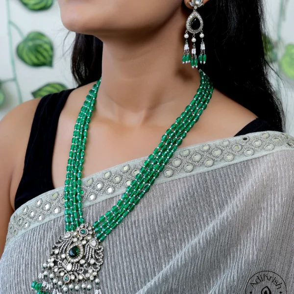 Green Stone Beaded Antique Designer Long Necklace Set