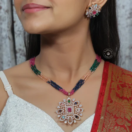 American Diamond Navratan Pandent Set