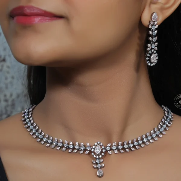 Oxodised American Diamond Necklace Set