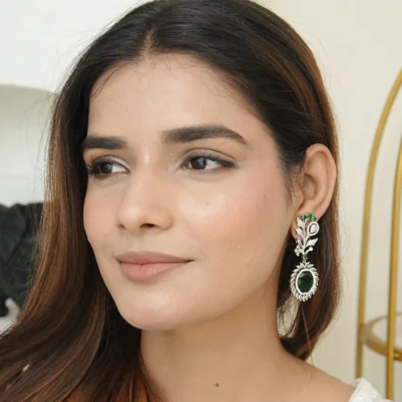Floral Crystal Green Designer Earrings