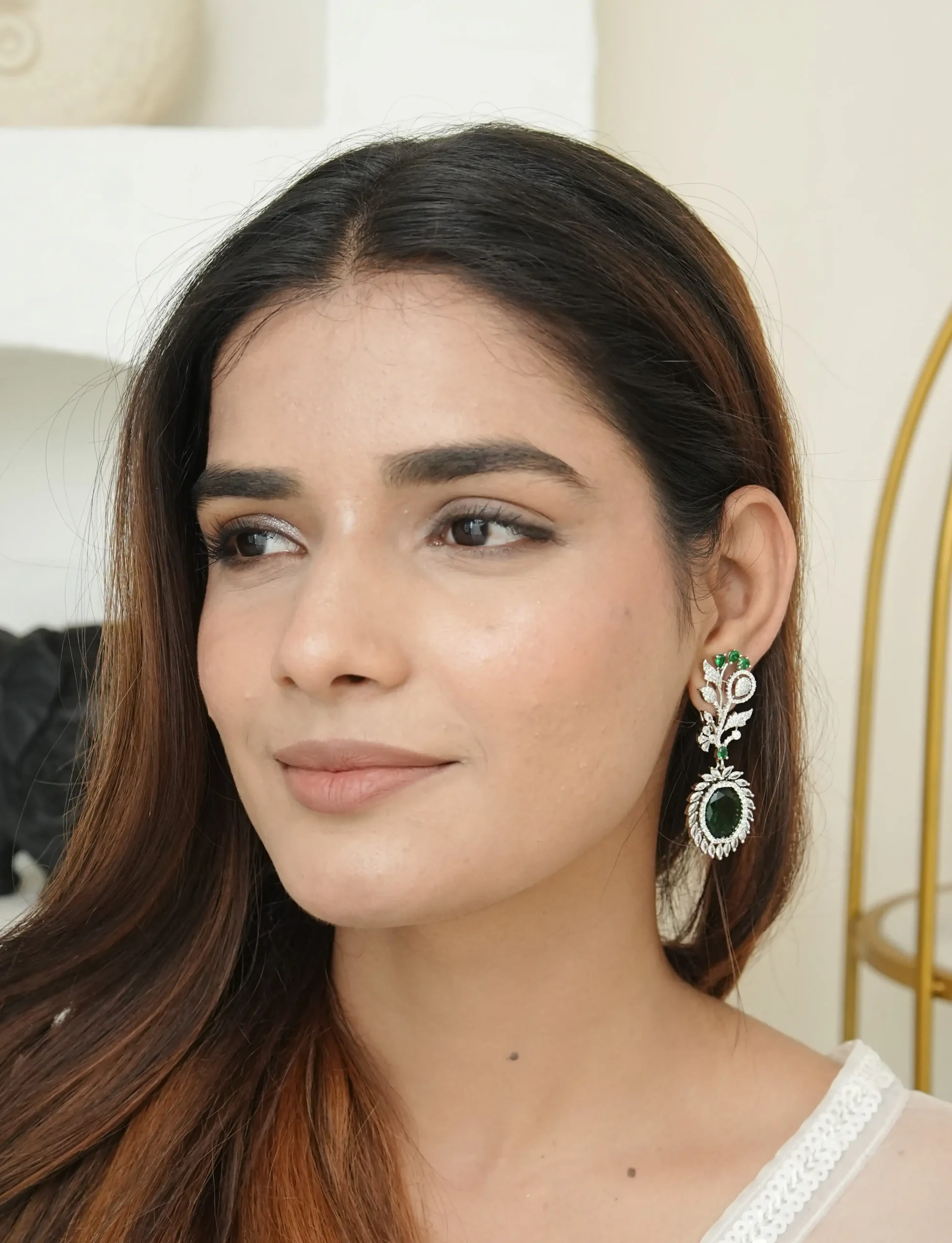 Floral Crystal Green Designer Earrings