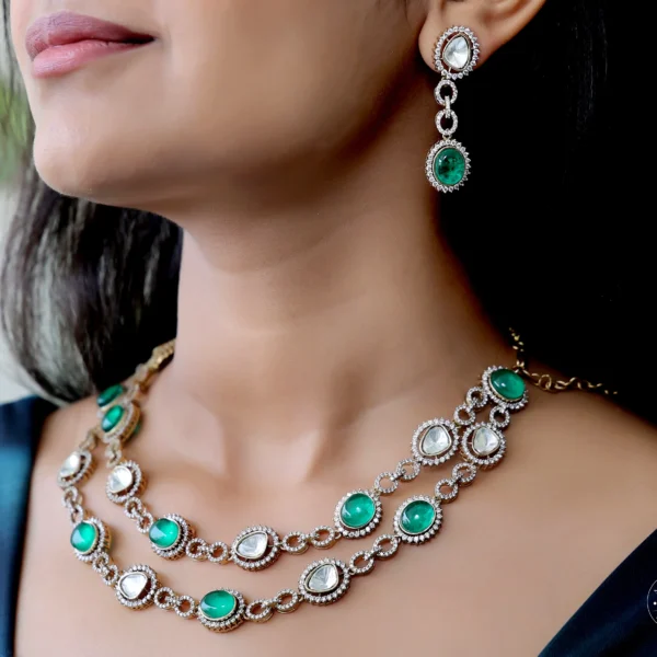 Festive Kundan Double Layered Antique Necklace Set