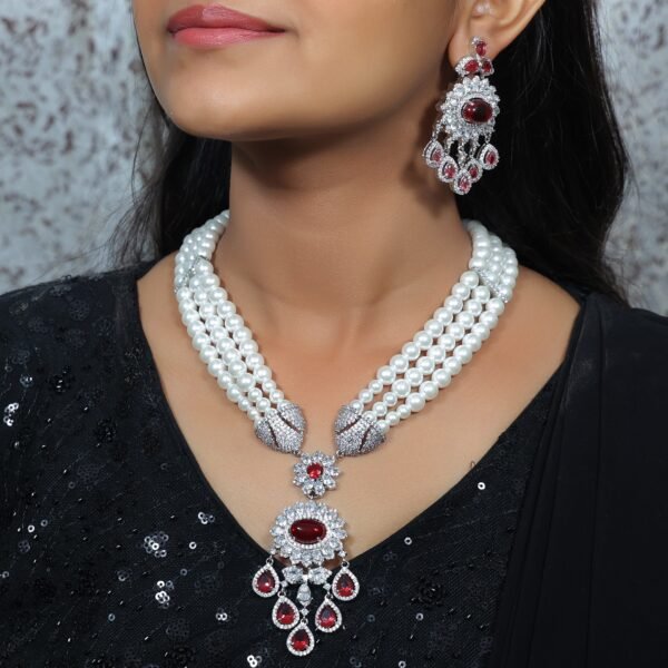 Designer Pearl Necklace Set (Red)
