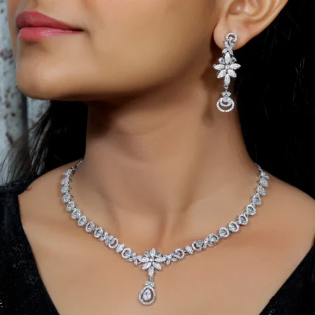 Rhodium Plated American Diamond Necklace Set