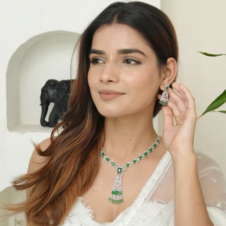 American Diamond with Doublet Stone Cut designer Necklace Set