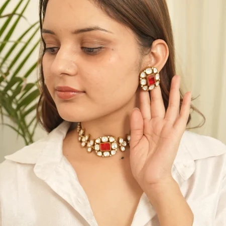 Luxury Red Stone Statement Necklace Set