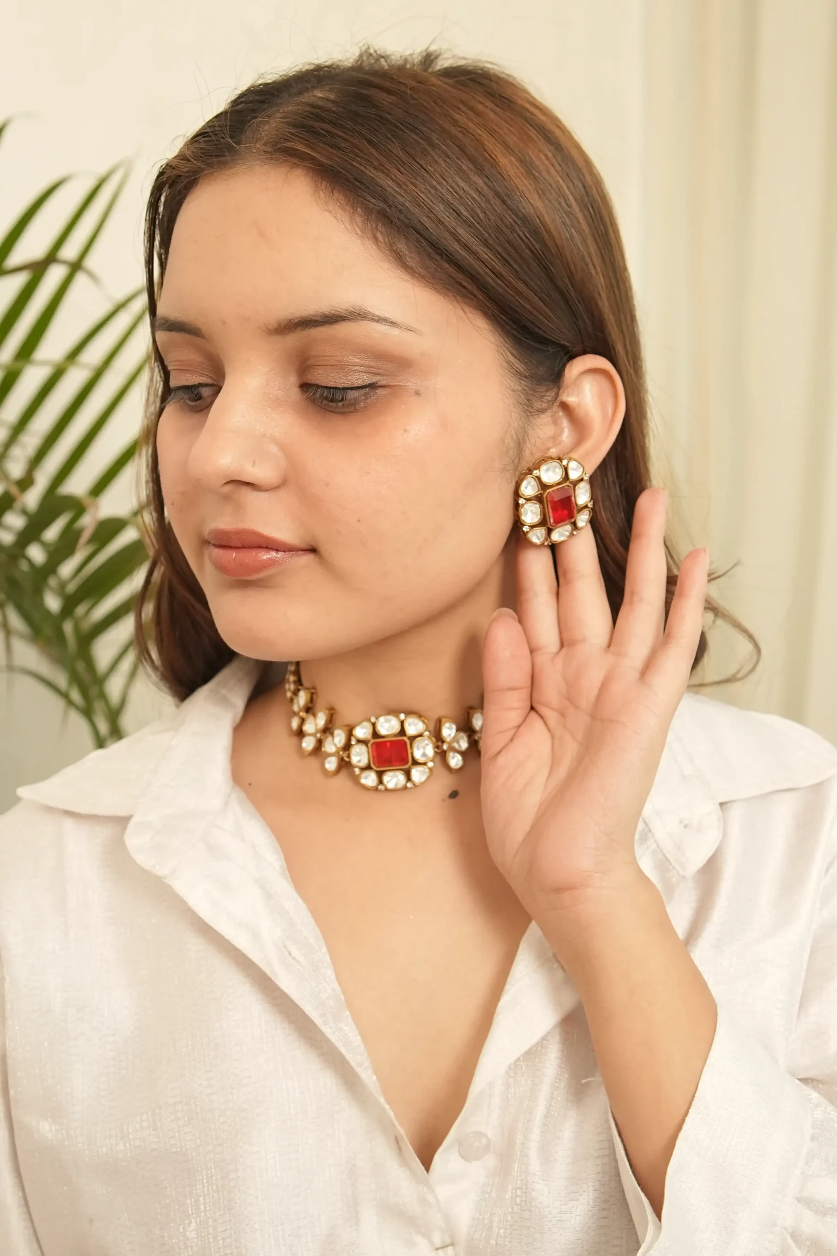 Luxury Red Stone Statement Necklace Set