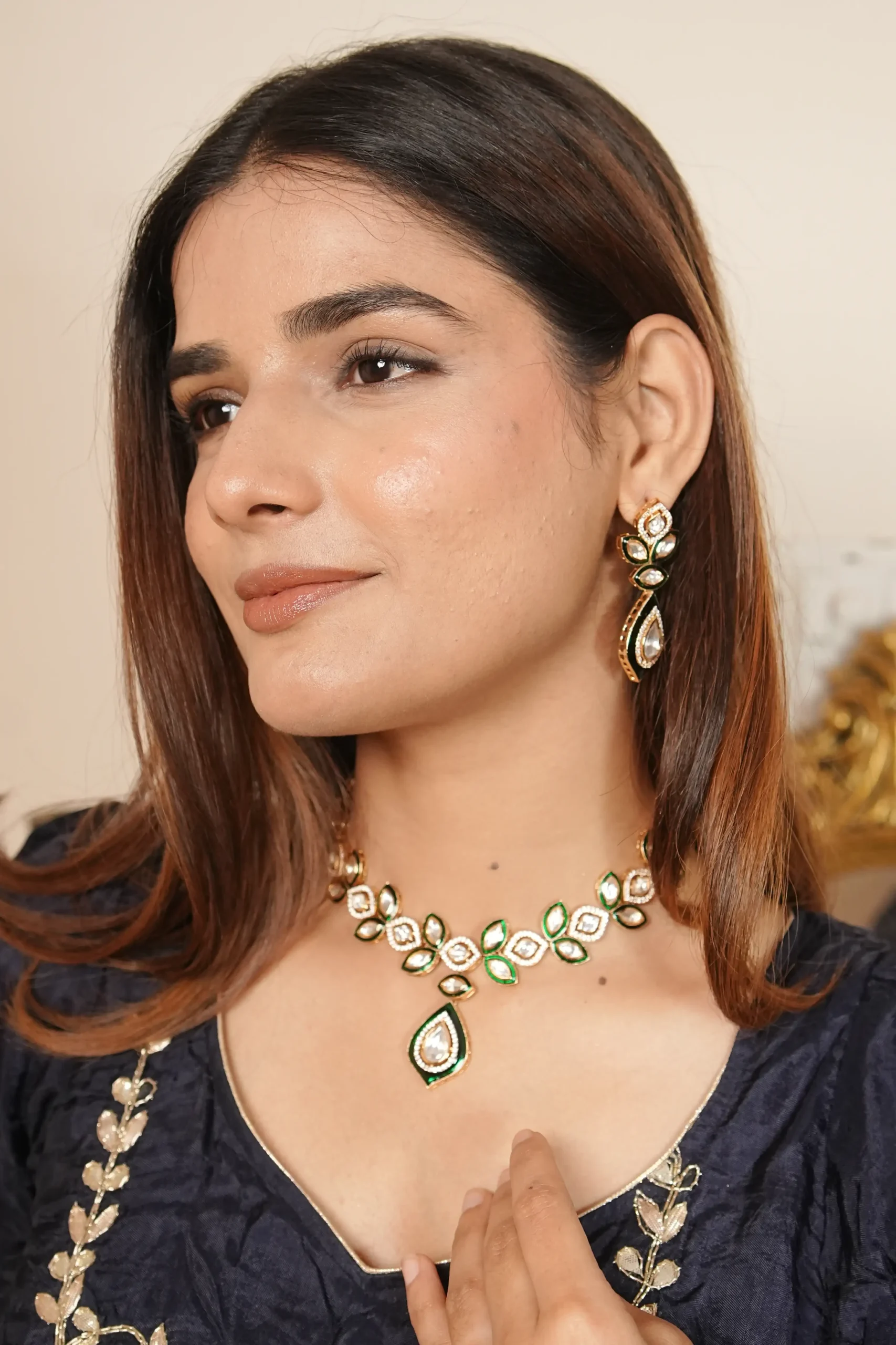 Polki Meena Designer Necklace Set