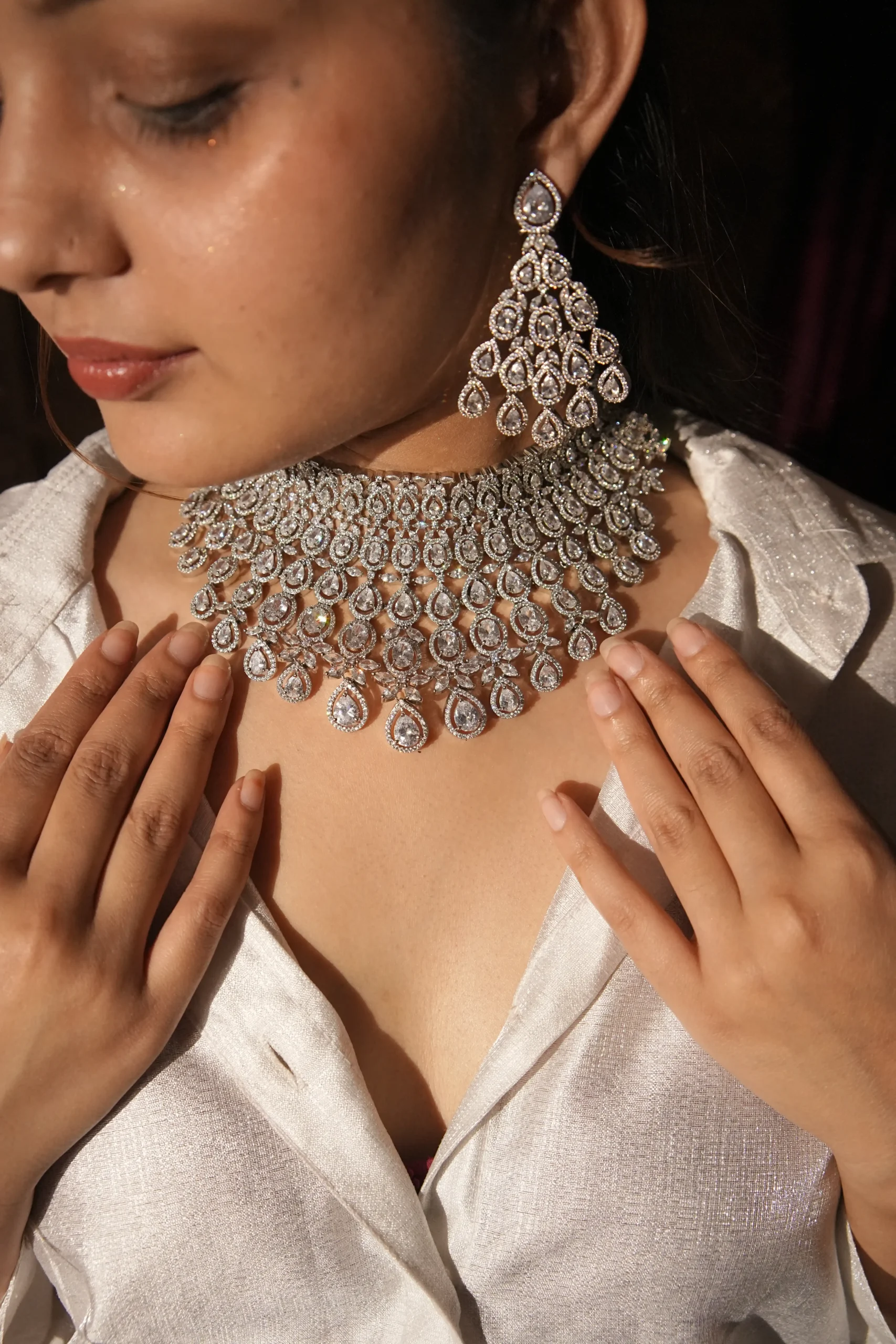 Luxury Crystal Teardrop Cascade Choker Set
