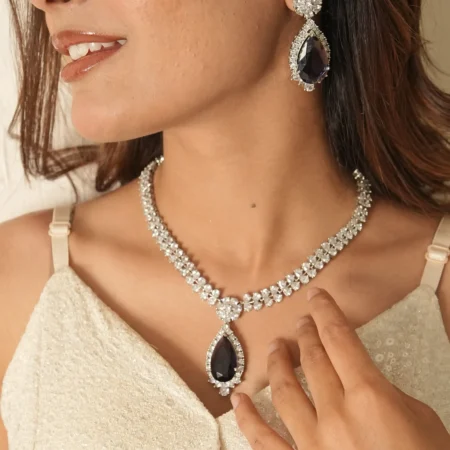 Elegant Dark Blue Teardrop Necklace Set