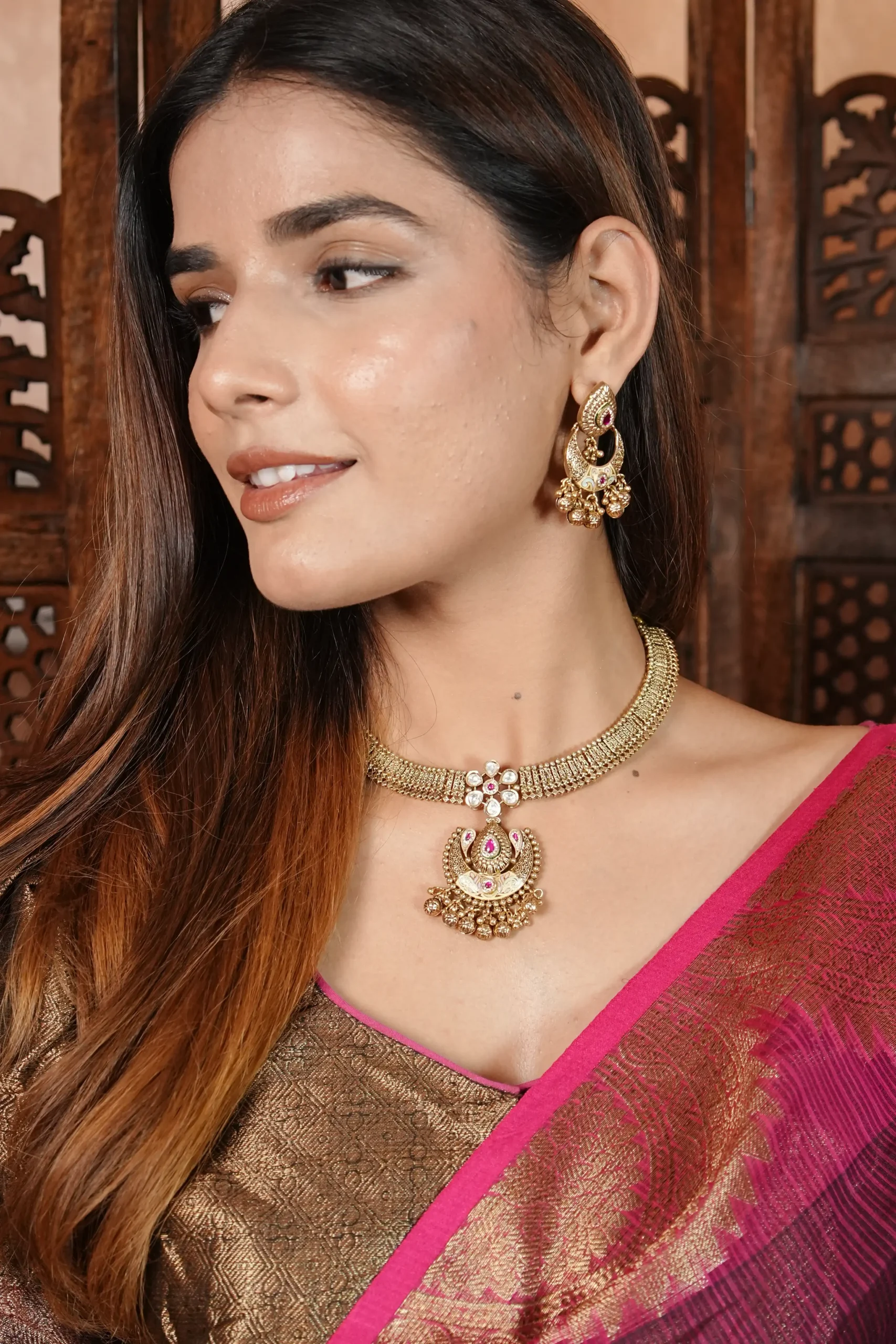 Mehandi Plated Traditional Antique Necklace Set