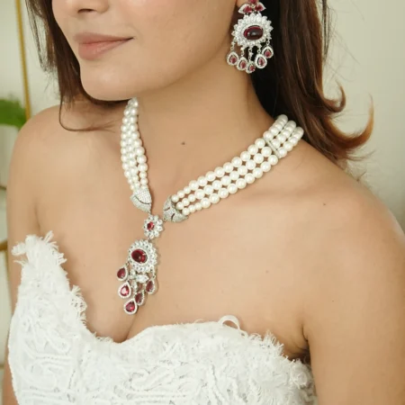 Designer Pearl Necklace Set (Red)