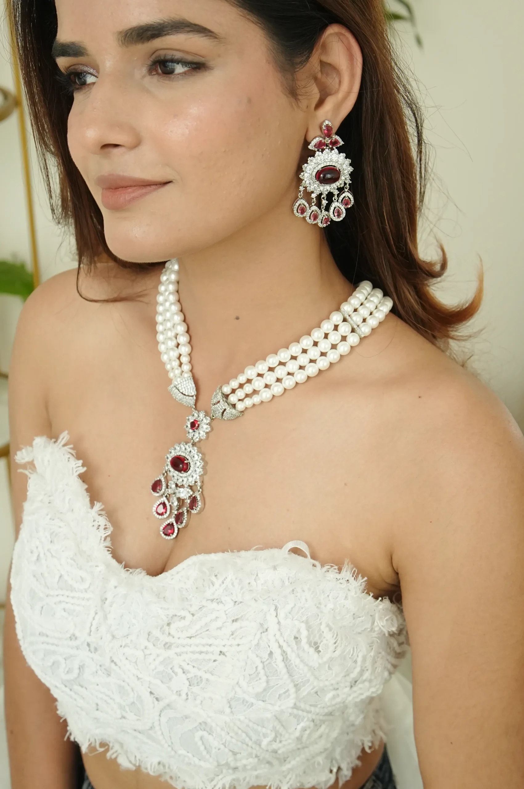 Designer Pearl Necklace Set (Red)