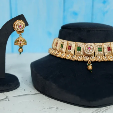 Traditional Meenakari Polki Kundan Chokar Necklace Set