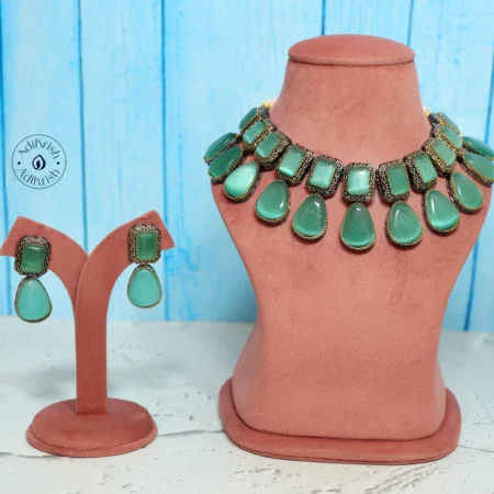 Oxodised Plated Pota Stone Necklace Set