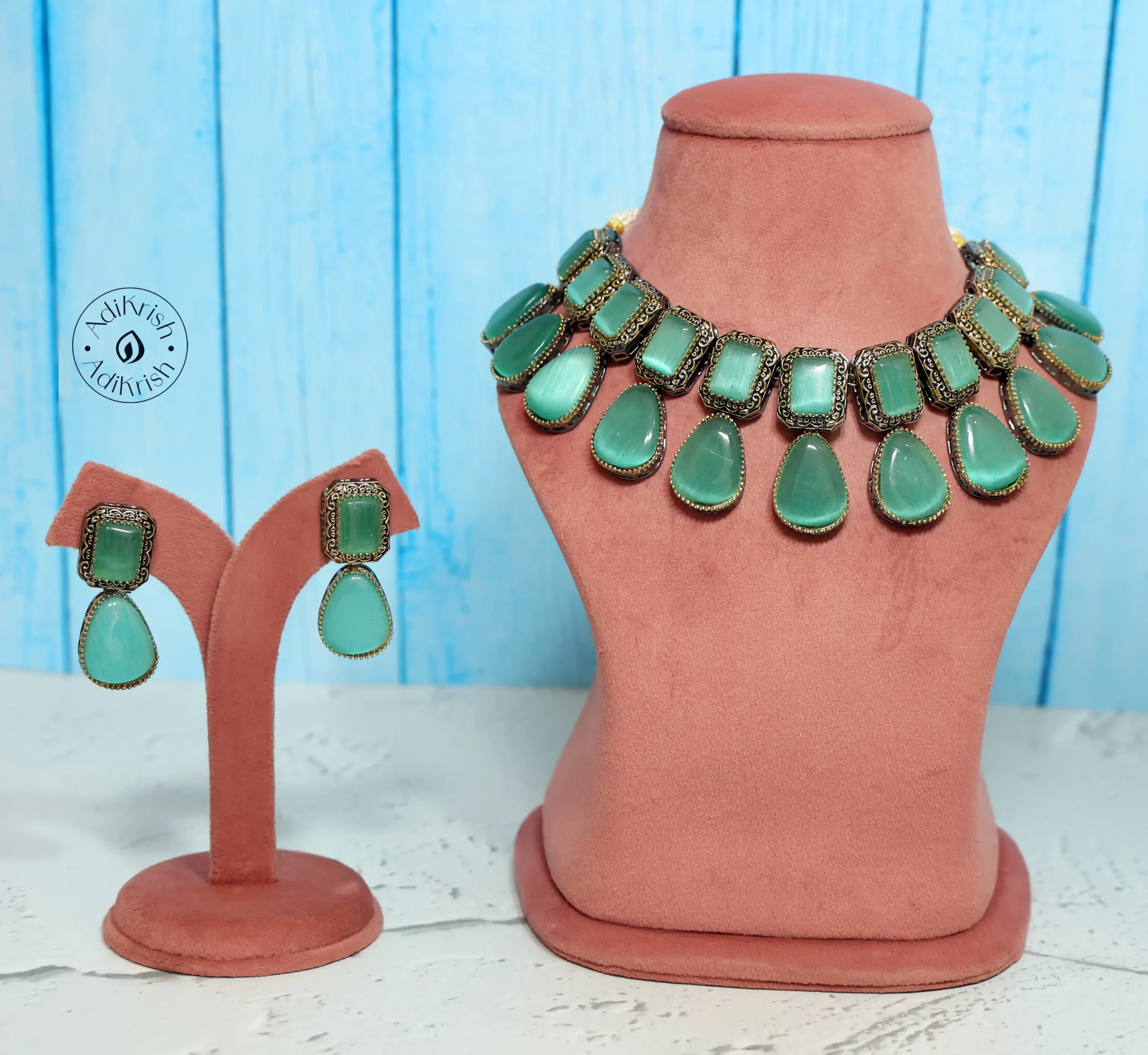 Oxodised Plated Pota Stone Necklace Set