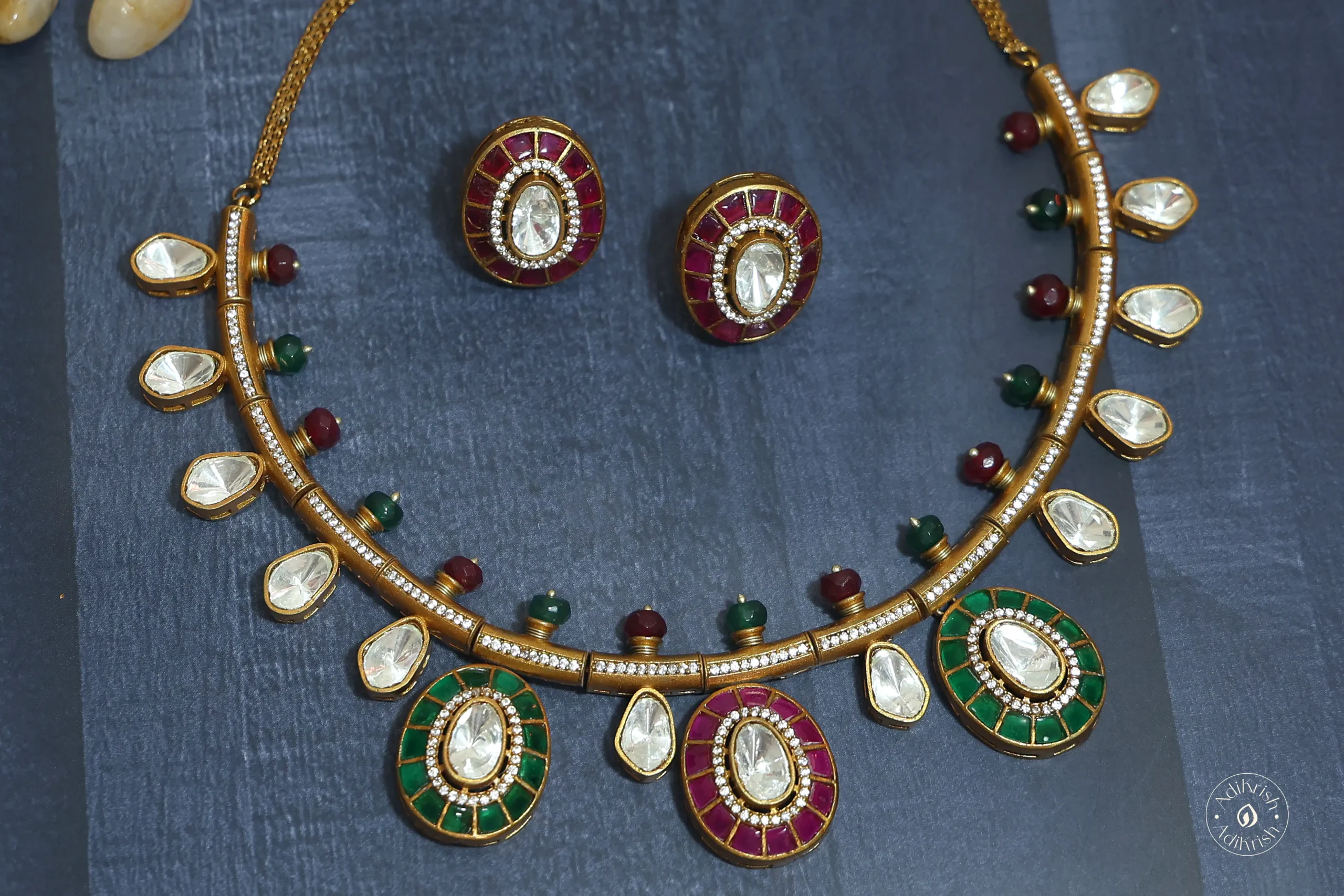 Ruby Emerald Polki Kundan Hasli Chokar Necklace Set