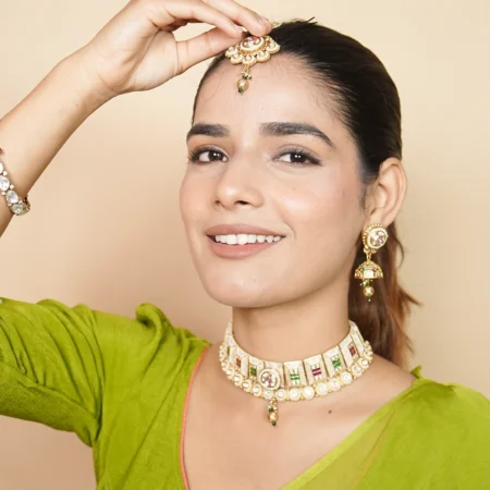 Traditional Meenakari Polki Kundan Chokar Necklace Set