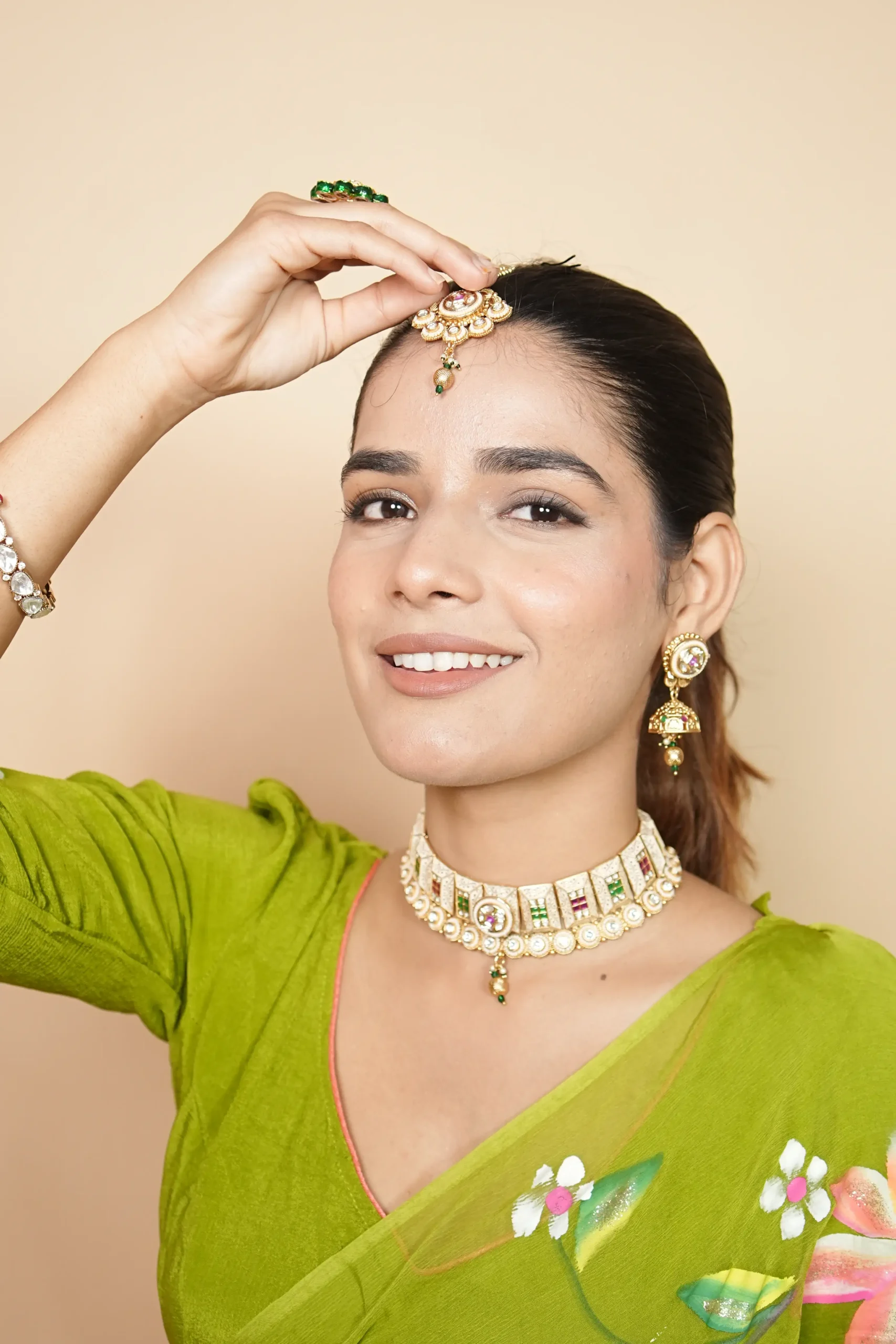Traditional Meenakari Polki Kundan Chokar Necklace Set
