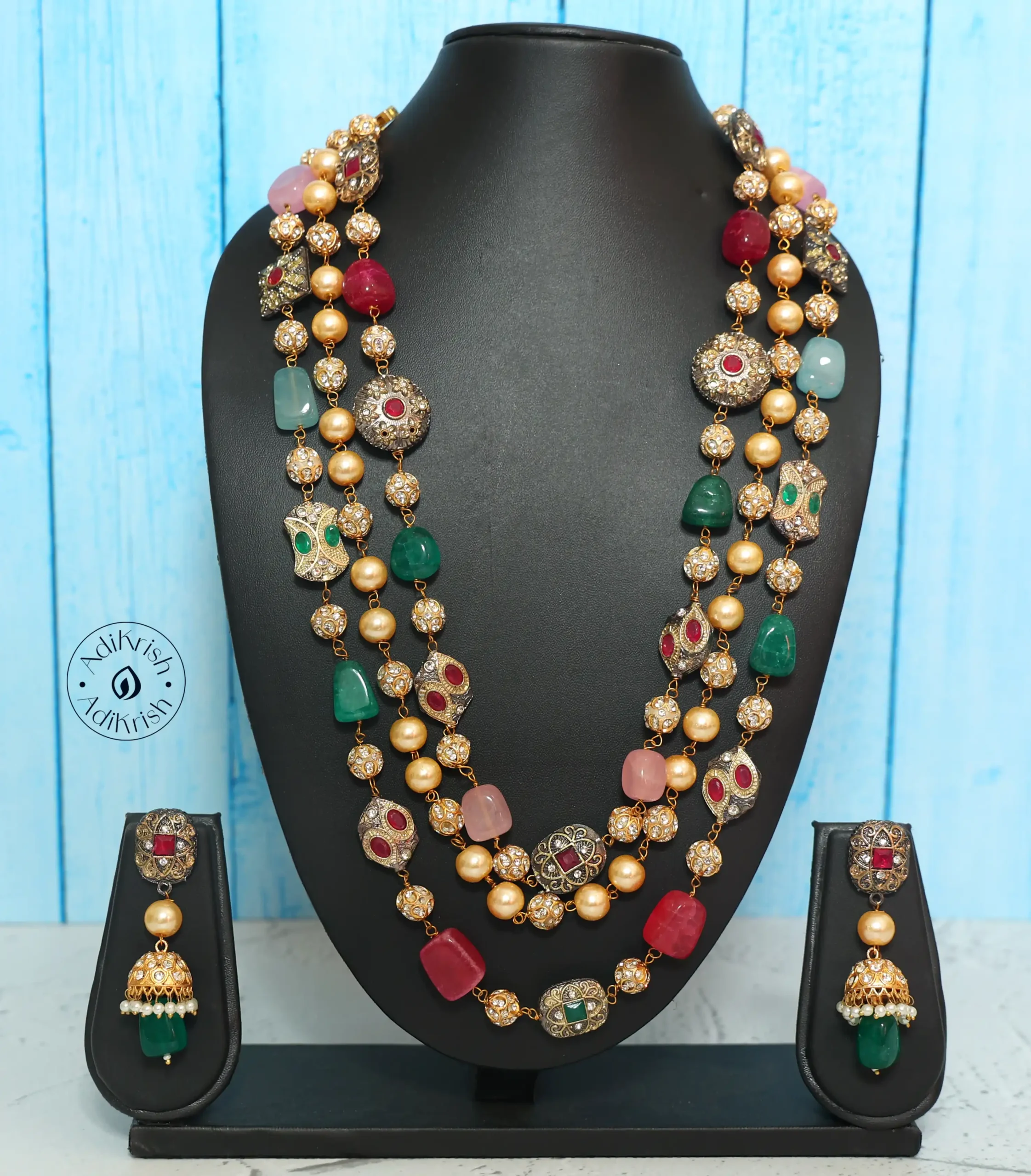 Three Layered Multicolor Kantha With Earrings