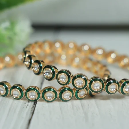 Gold Plated Kundan Polki Designer Bangles With Meenakari