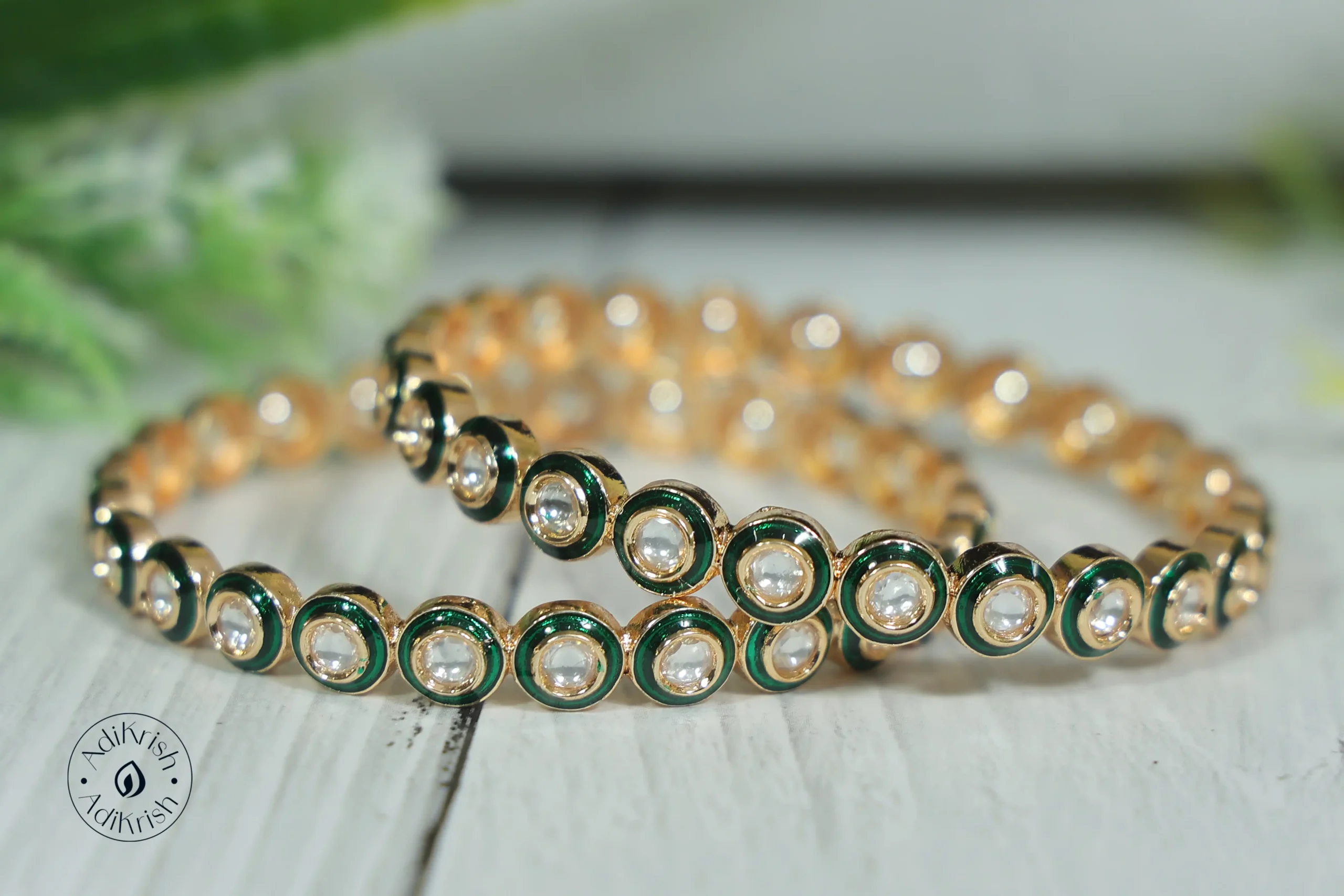 Gold Plated Kundan Polki Designer Bangles With Meenakari