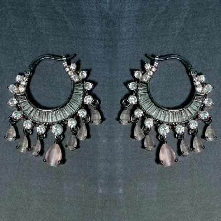 Oxidise American Diamond Chandbali Earrings (Pink)