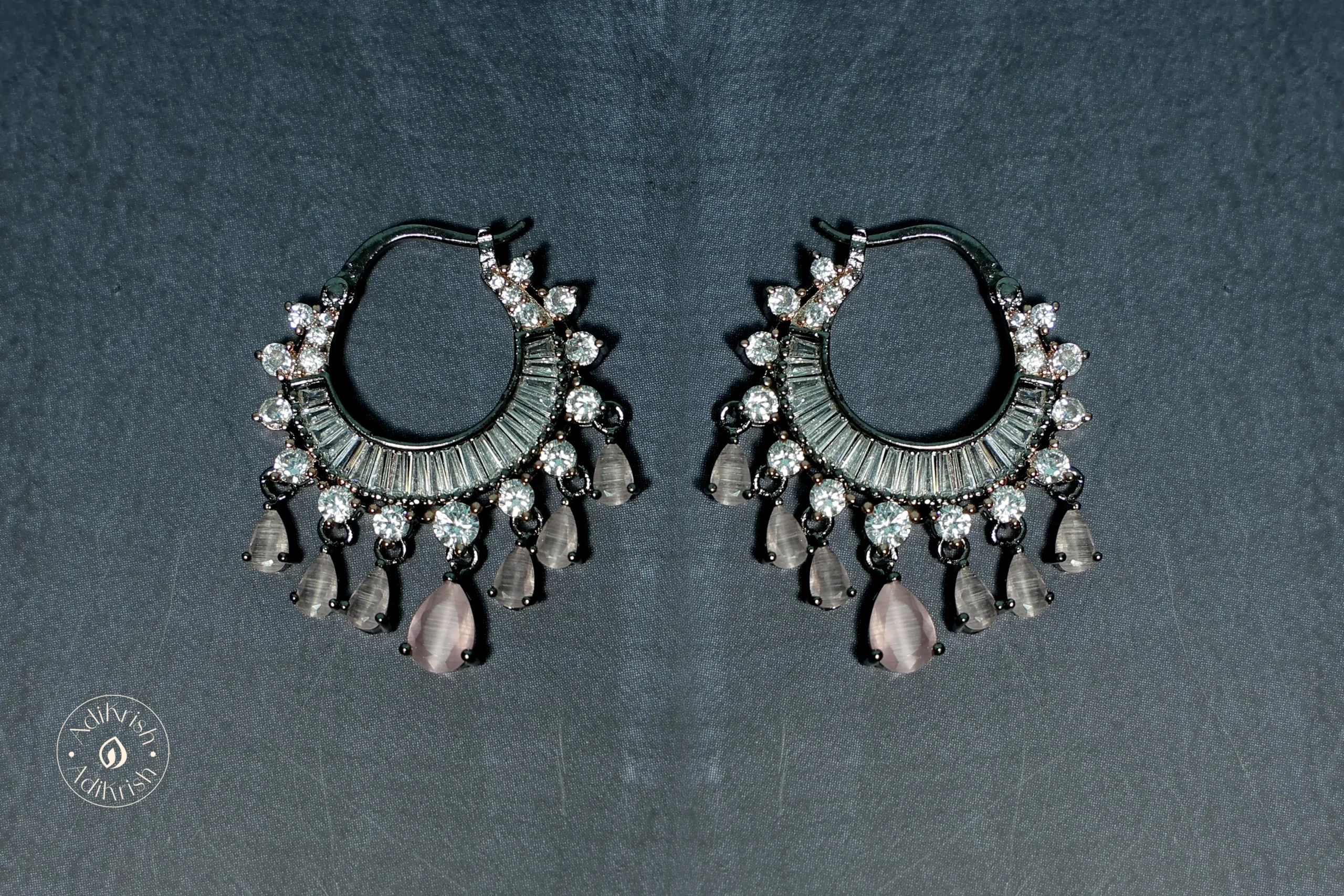 Oxidise American Diamond Chandbali Earrings (Pink)