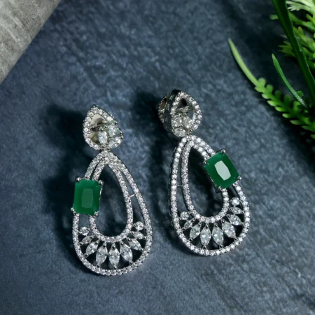 Rhodium Plated Earrings With Stone