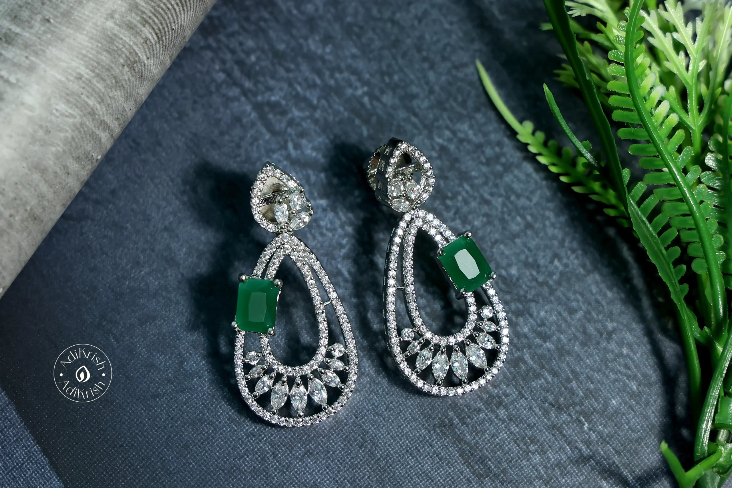 Rhodium Plated Earrings With Stone