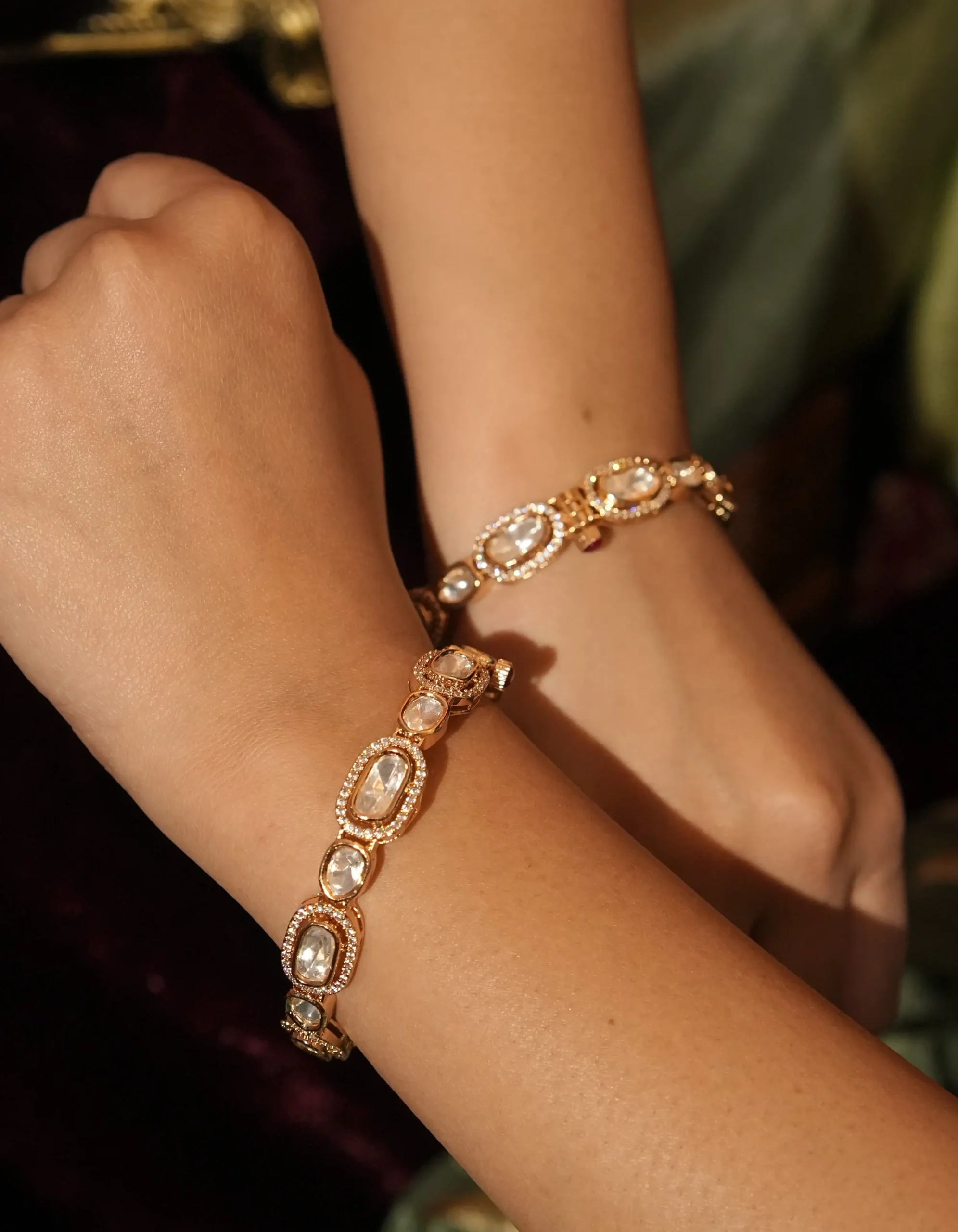Antique Gold Plated Polki Kundan Openable Bangles