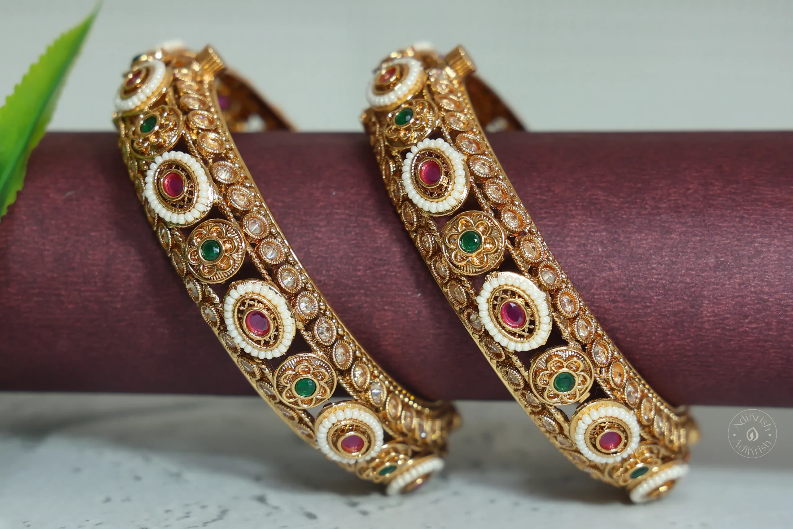 Gold Plated Polki Studded Openable Bangles
