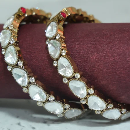 Premium Mehandi Plated Designer Polki Kundan Openable Bangles