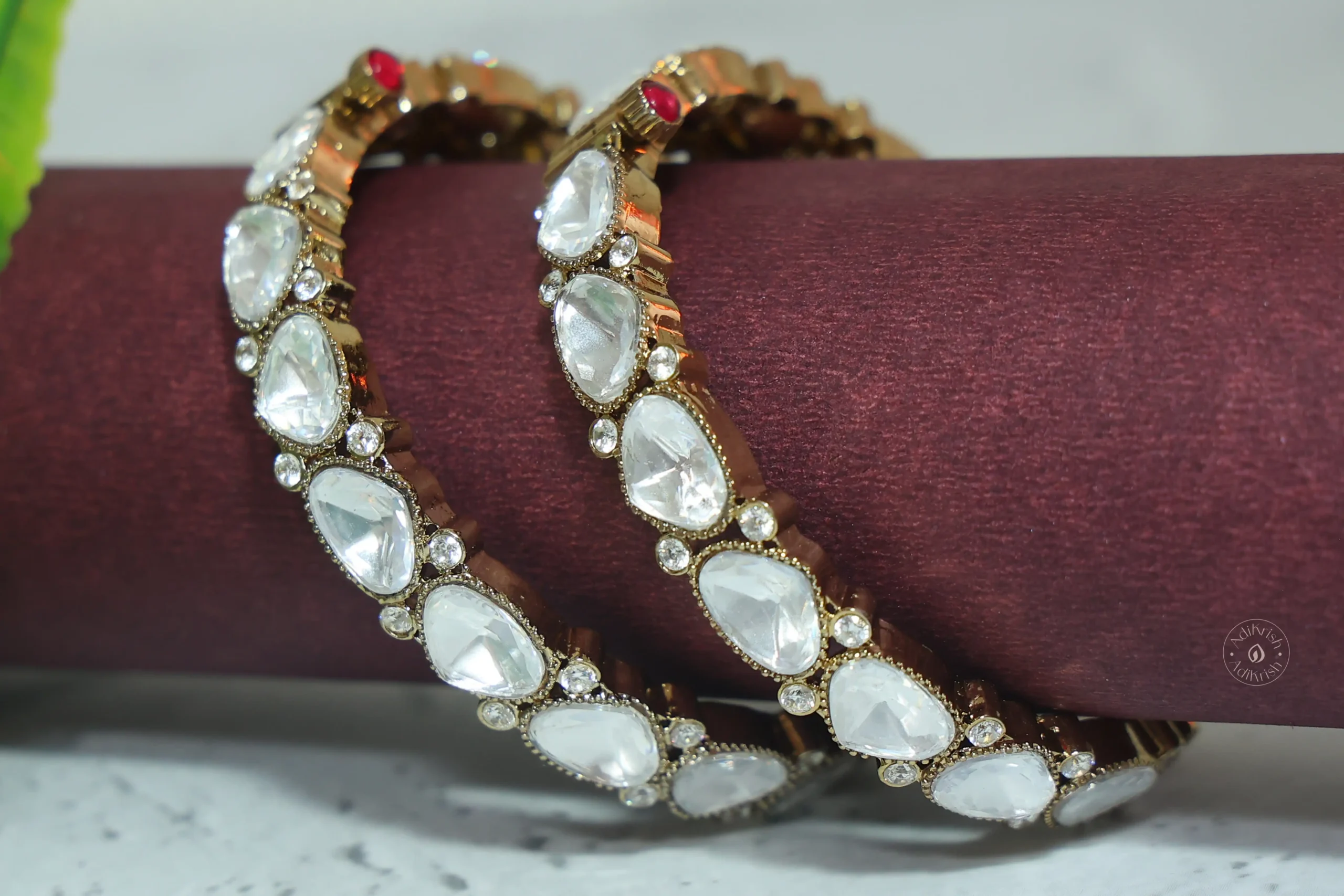 Premium Mehandi Plated Designer Polki Kundan Openable Bangles