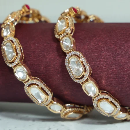 Antique Gold Plated Polki Kundan Openable Bangles