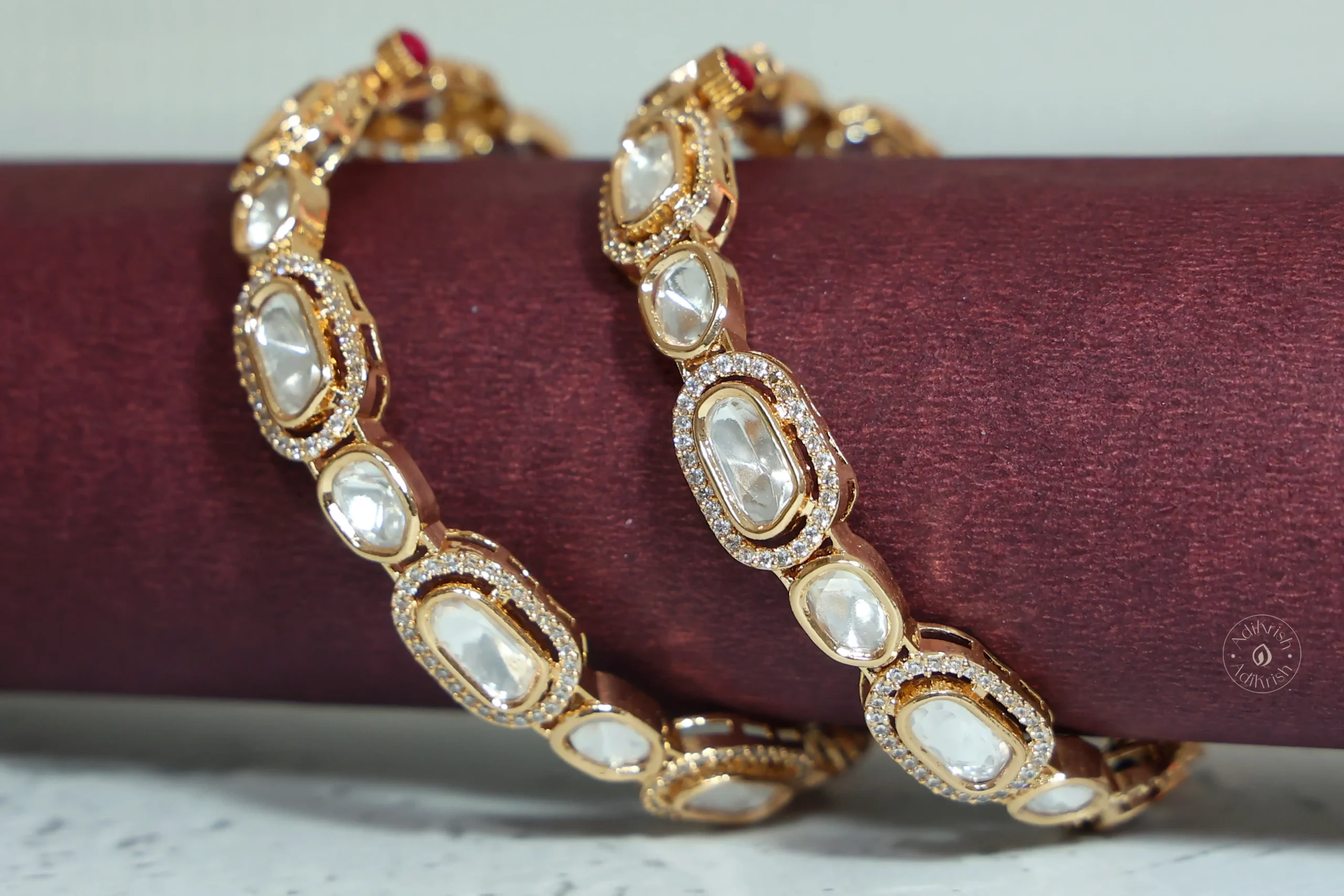 Antique Gold Plated Polki Kundan Openable Bangles