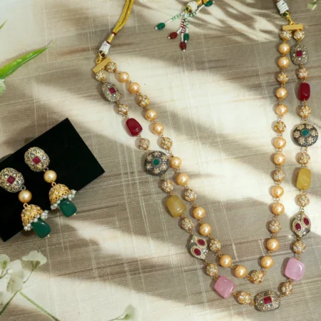 Double Layered Multicolor Kantha With Earrings